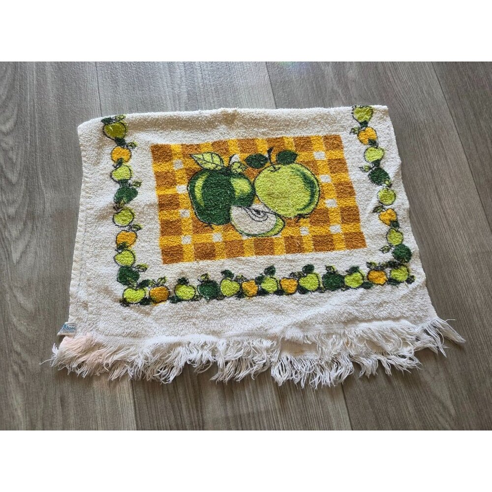 Vintage Cannon Apple Design Cotton Tea Towel With Fringe
